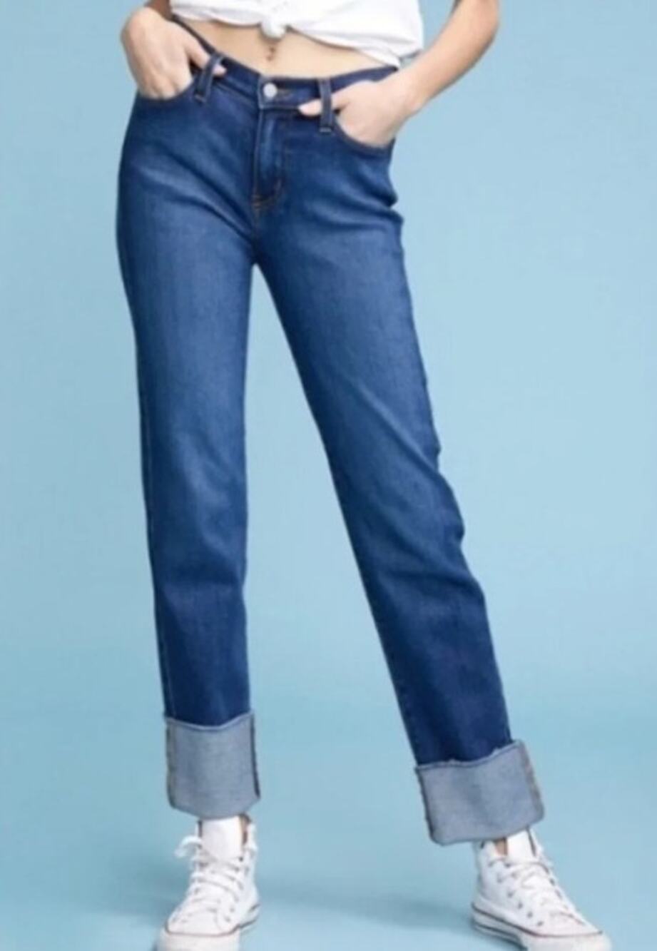 NWT Judy Blue High Waisted Straight Cuffed Jeans, Dark Wash, Size 5/27